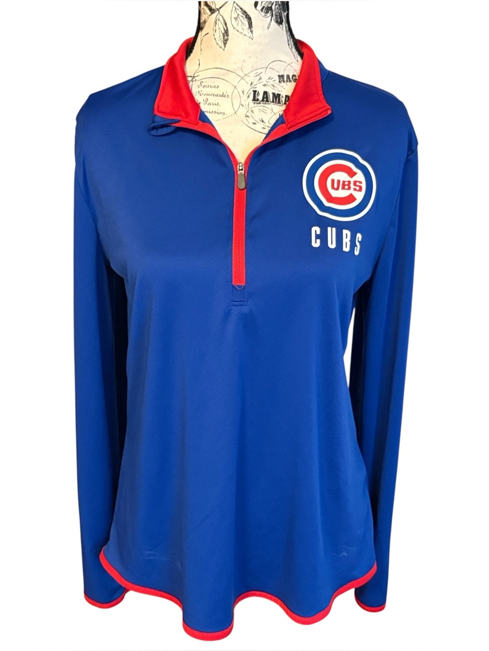 Fanatics Chicago Cubs Women’s Quarter Zip Pullover Jacket Blue Red Size M